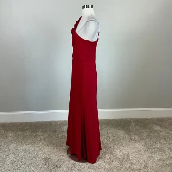 XSCAPE One Shoulder Long Sleeve Evening Gown Colorful Red Size 12P Formal Dress - Picture 6 of 12